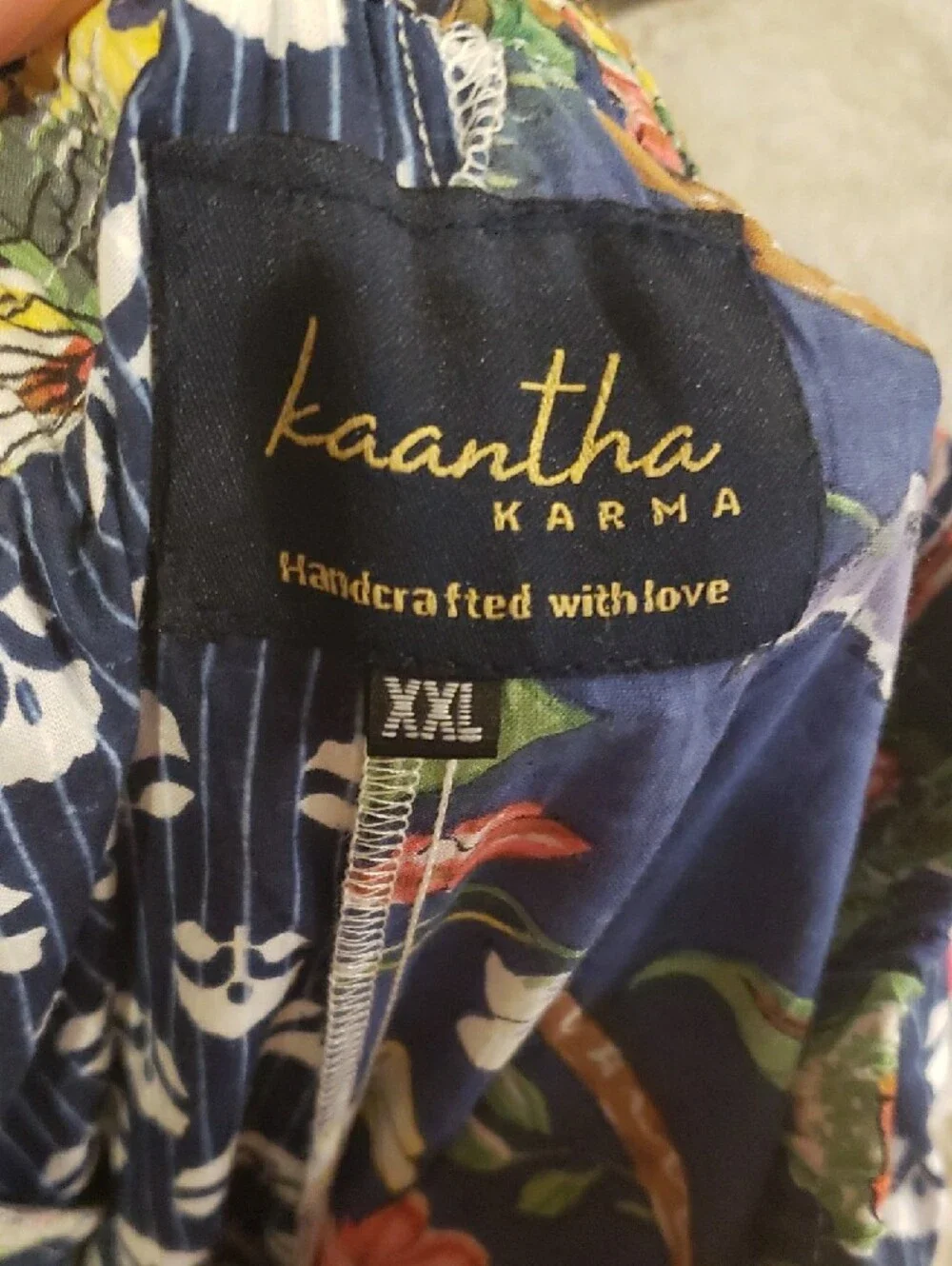 Phulkari & Cotton Print Multi-Panel Wide Leg Pants in Navy, Pink & Cream.